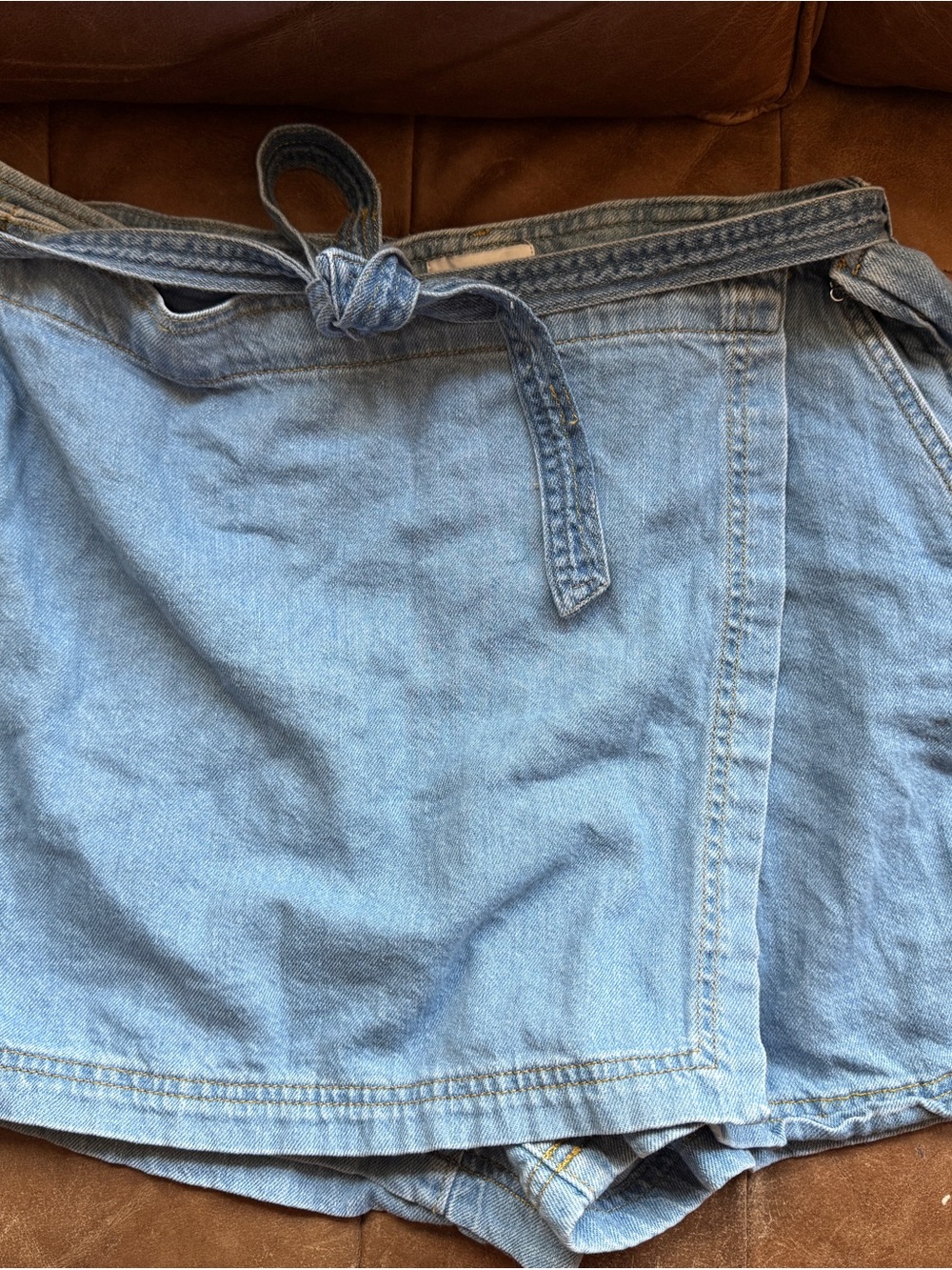 LOFT Light Blue Denim Wrap Mini Skirt